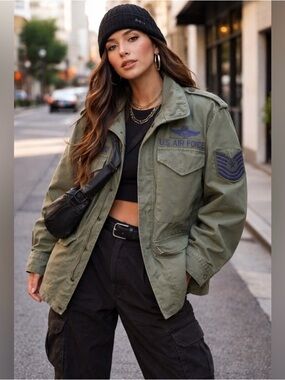 Olive Green Military-Style Bomber Jacket